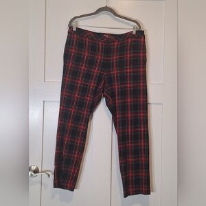 J. Jill Tartan Plaid Red & Black Premium Bi-Stretch Pants Hand Pockets Size 14